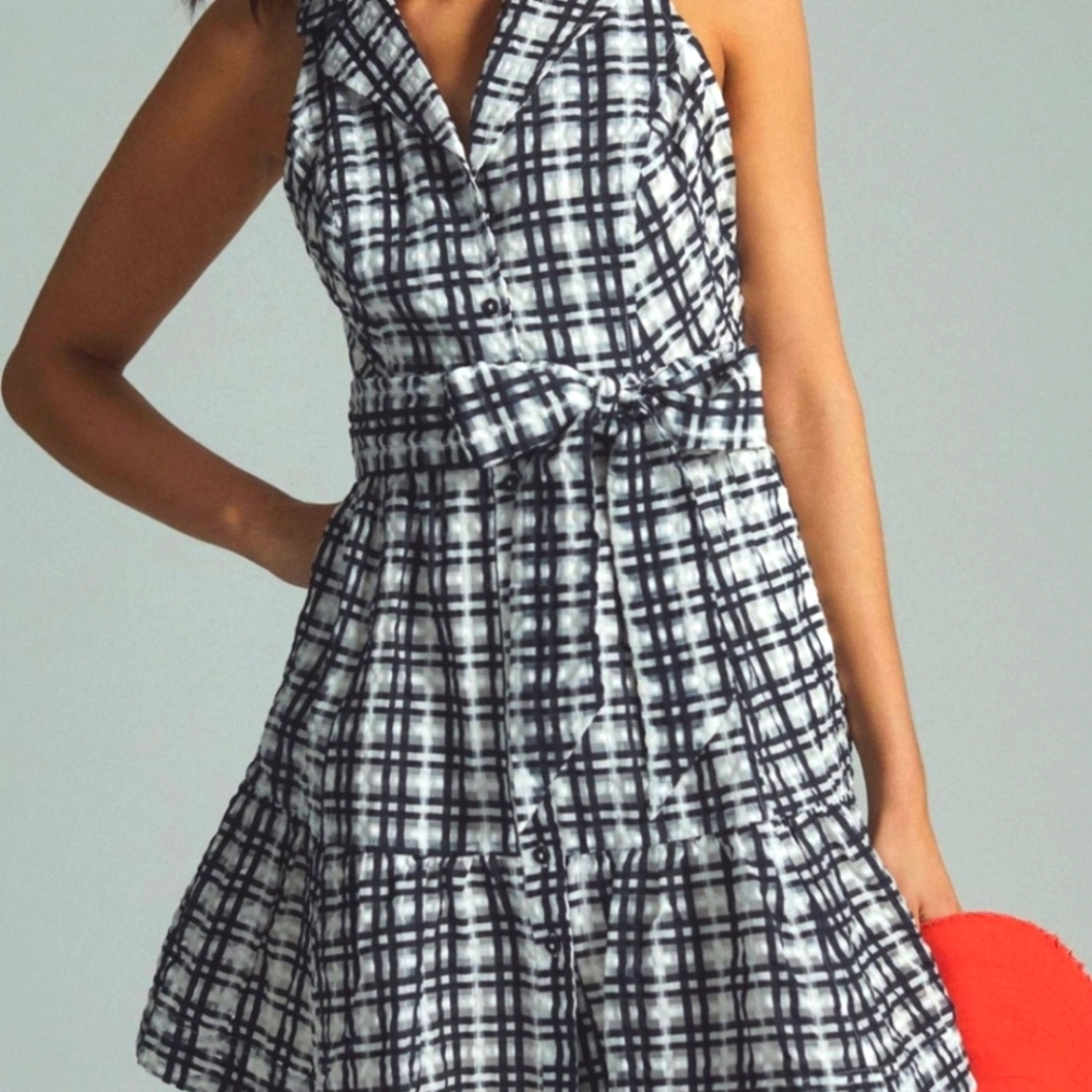 Anthropologie Maeve Halter Button Down Plaid Dress Size 10